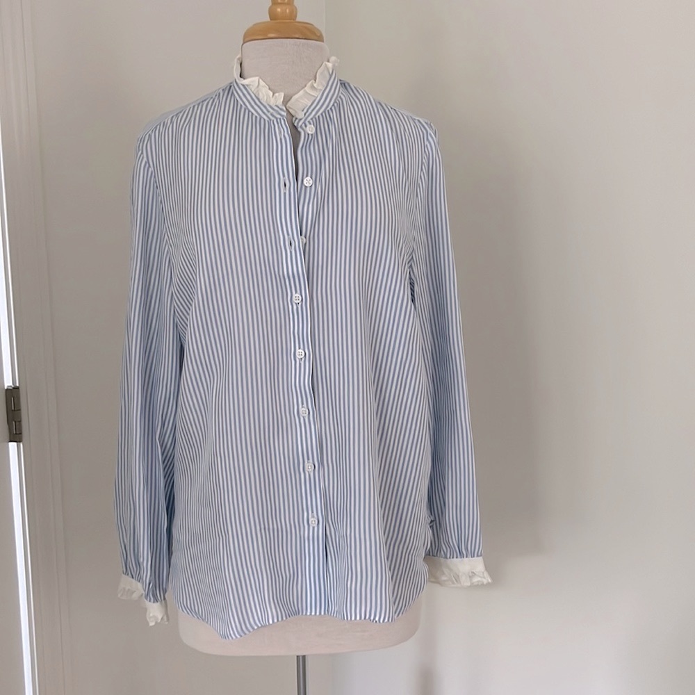Jcrew Drapey cupro-blend ruffle-trim shirt in stripe